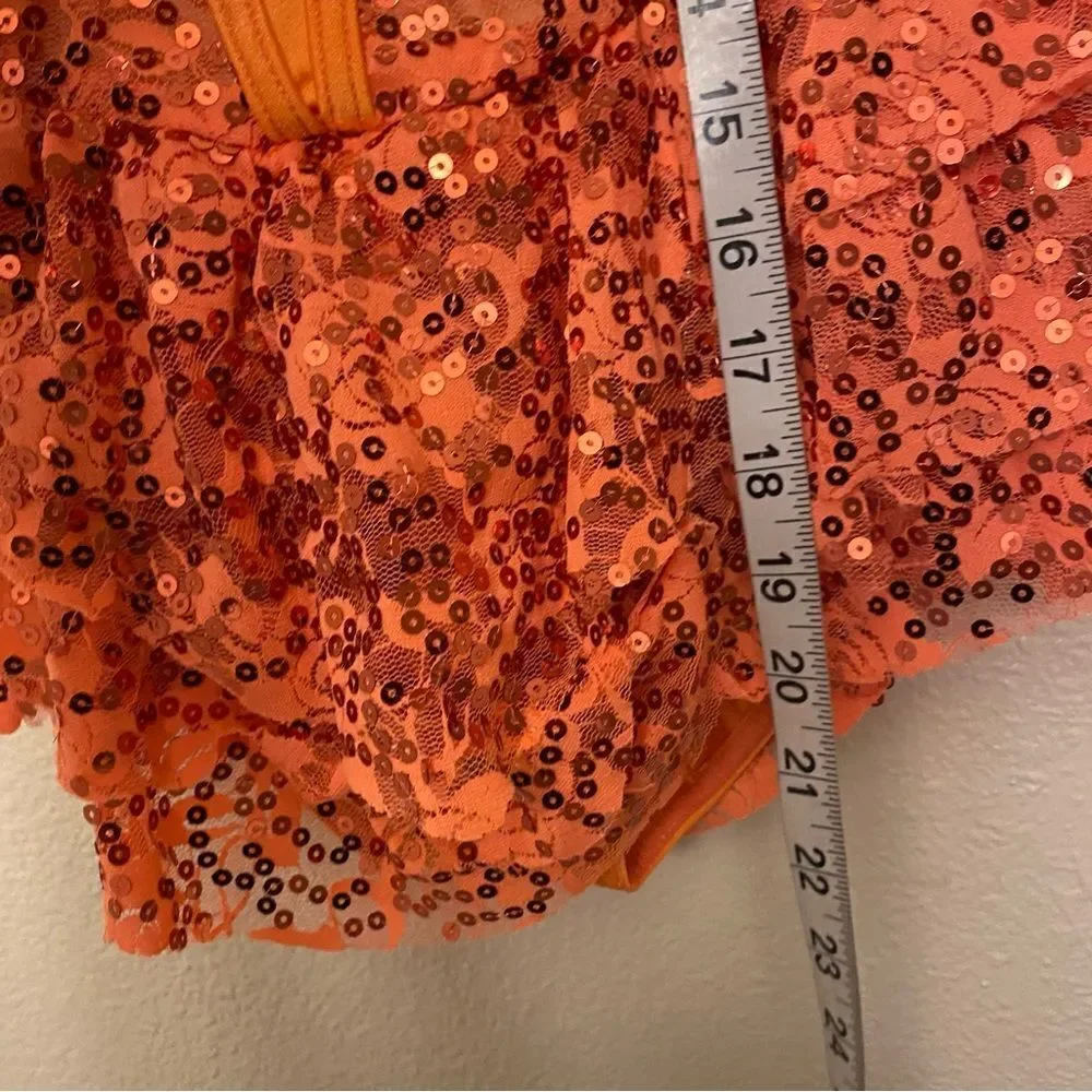 WEISSMAN Dance Costume peach orange lace Your Song 13704 MC-Medium child